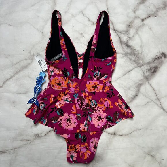 Skinny Dippers HOT HOUSE PINK Too Too Plunge Skirt One Piece Swimsuit Small New - Picture 4 of 5